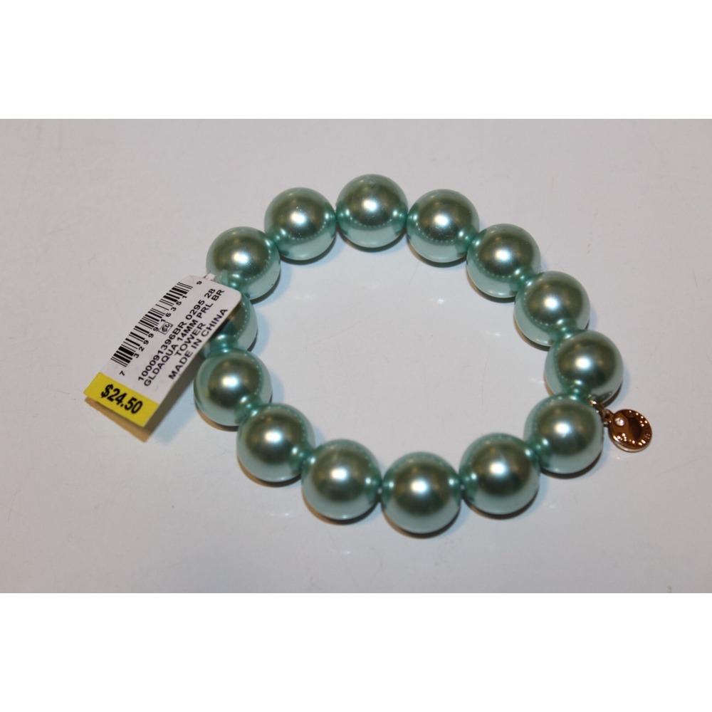 Charter Club Gold-Tone Imitation Pearl Stretch Bracelet / Bangle Aqua Blue NEW - Picture 5 of 6